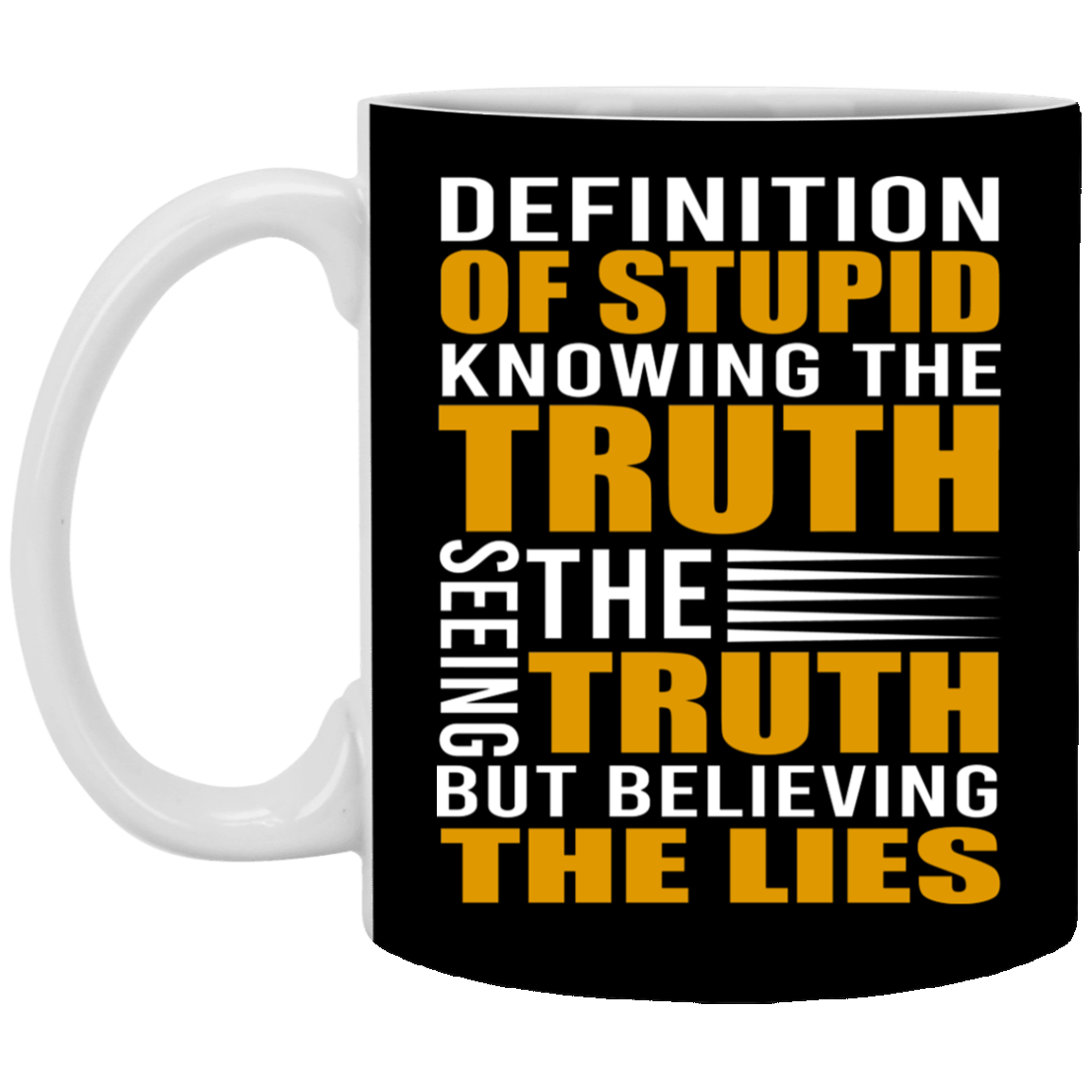 Definitionn of Stupid Knowing The Truth Seeing The Truth but Believing The Lies Ceramic Coffee Mug - Beer Stein, Black, 11 oz. White Mug