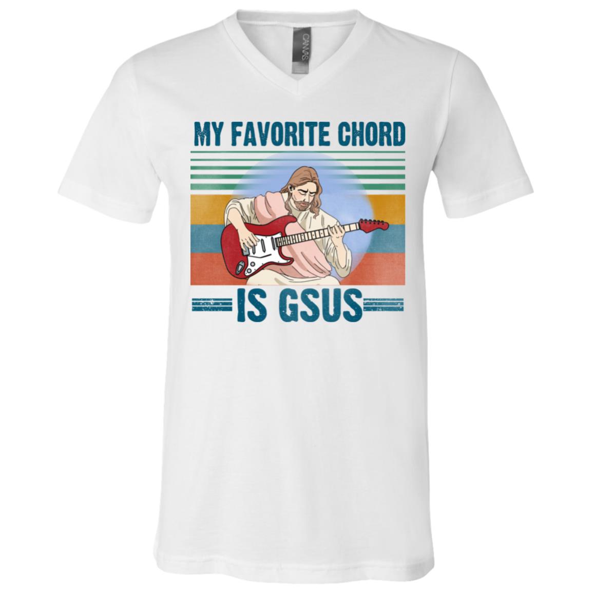 Jesus My Favorite Chord Is Gsus Funny Electric Guitar T-Shirt - V-Neck Shirt, White, V-Neck T-Shirt