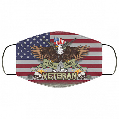 US Army Veteran Washable Reusable Custom - Printed Cloth Face Mask Cover, White, Cloth Face Cover