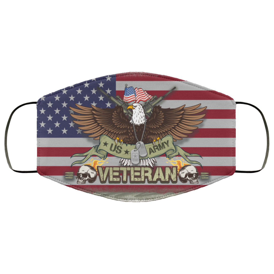 US Army Veteran Washable Reusable Custom - Printed Cloth Face Mask Cover, White, Cloth Face Cover