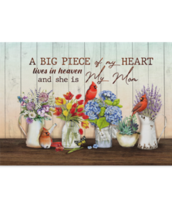 A Big Piece Of My Heart Lives In Heaven And She Is My Mom Gallery Wrapped Framed Canvas - Unframed Poster, White, 0.75'' Framed Canvas