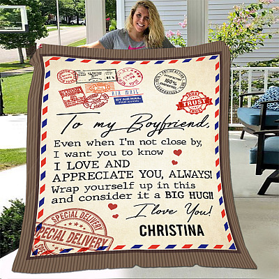 Alternative view of Personalized To My Boyfriend Even When I'm Not Close by - Letter Fleece Blanket - Premium Sherpa Blanket - Woven Blanket
