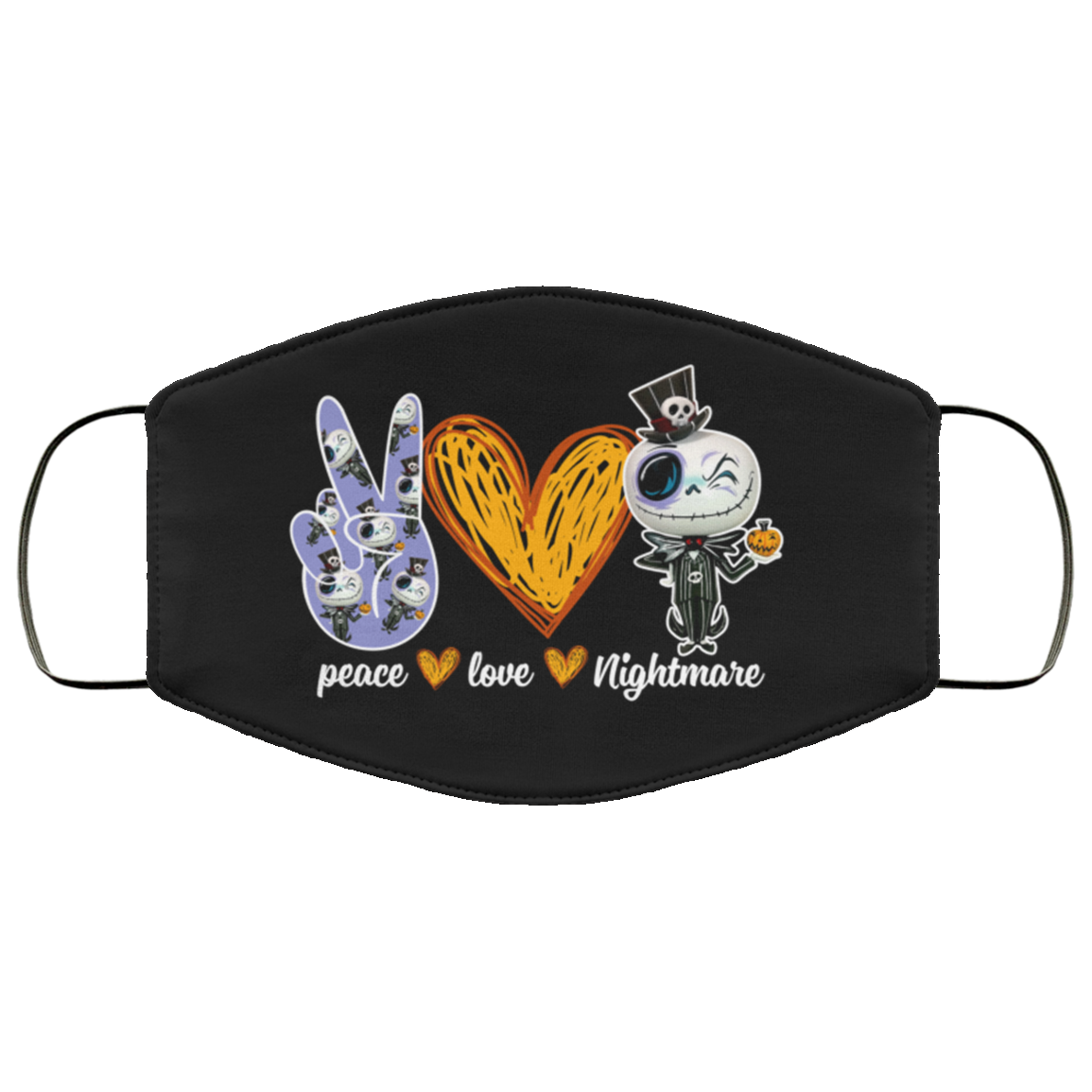 Peace Love Jack Washable Reusable Custom – Printed Cloth Face Mask Cover, White, Cloth Face Cover