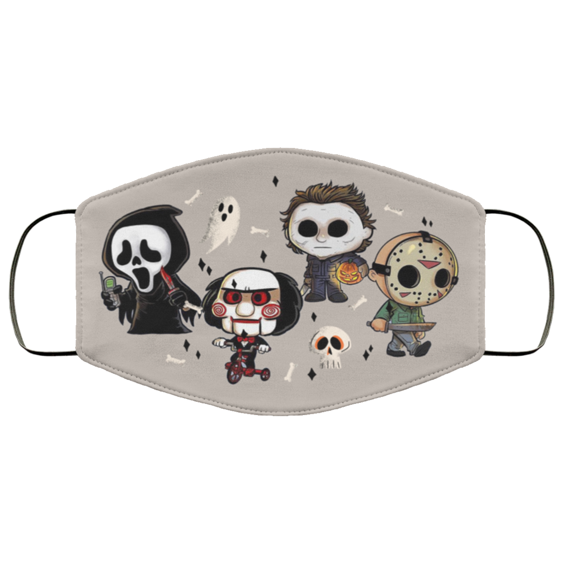 Horror Movies Characters Jigsaw Ghostface Jason Michael Myers Washable Reusable Custom-Printed Cloth Face Mask Cover, White, Cloth Face Cover
