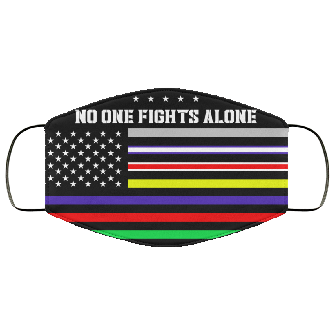 No One Fights Alone Frontline Warrior Washable Reusable Custom – Printed Cloth Face Mask Cover, Black, Cloth Face Cover