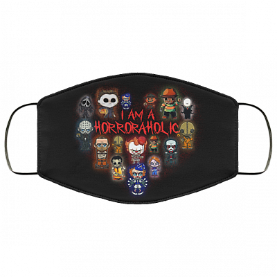I Am A Horroraholic Horror Movies Lover Characters Washable Reusable Custom – Printed Cloth Face Mask Cover, Black, Cloth Face Cover