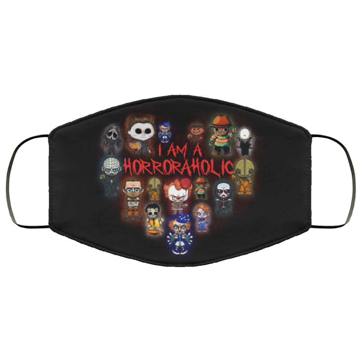 I Am A Horroraholic Horror Movies Lover Characters Washable Reusable Custom – Printed Cloth Face Mask Cover, Black, Cloth Face Cover