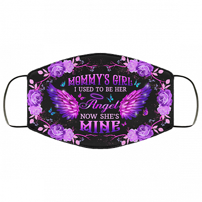 Mommy's Girl I Used To Be His Angel Now He's Mine Washable Reusable Custom - Printed Cloth Face Mask Cover, White, Cloth Face Cover