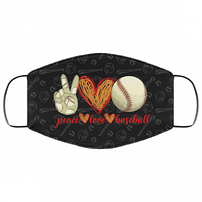 Love Peace Baseball Washable Reusable Custom – Printed Cloth Face Mask Cover - Baseball Lovers Facemask, White, Cloth Face Cover