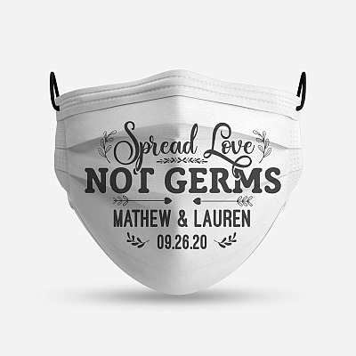 Alternative view of Personalized Spread Love Not Germs - Bride And Groom Face Masks - Washable Reusable Cloth Face Mask Cover