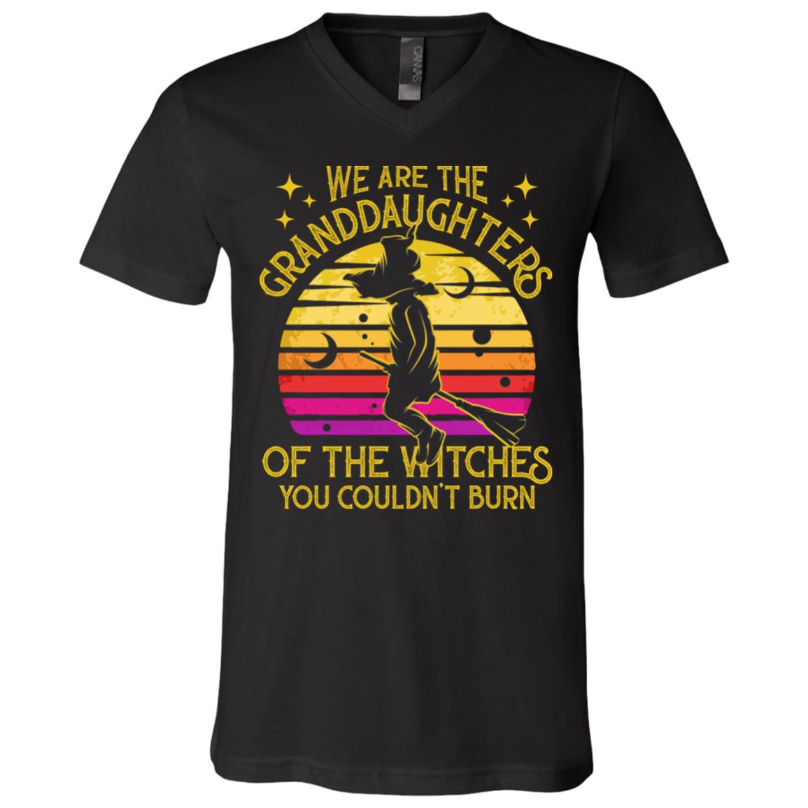 We Are The Granddaughters Of The Witches You Couldn't Burn Salem Witch Gift T-Shirt - V Neck, Black, V-Neck T-Shirt