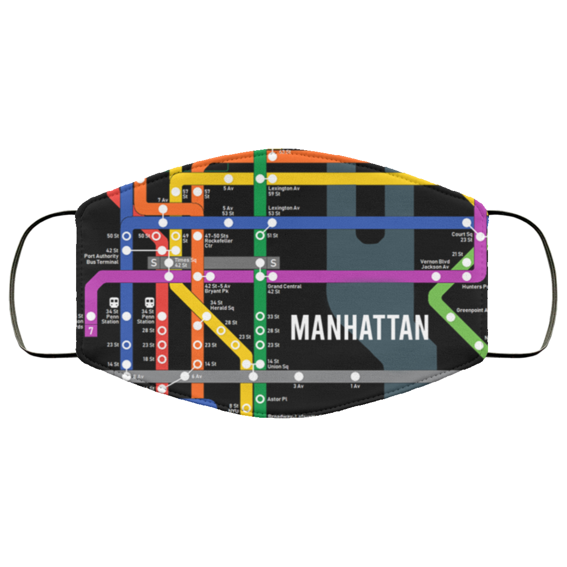NYC Manhattan Subway Map Washable Reusable Custom – Printed Cloth Face Mask Cover, White, Cloth Face Cover
