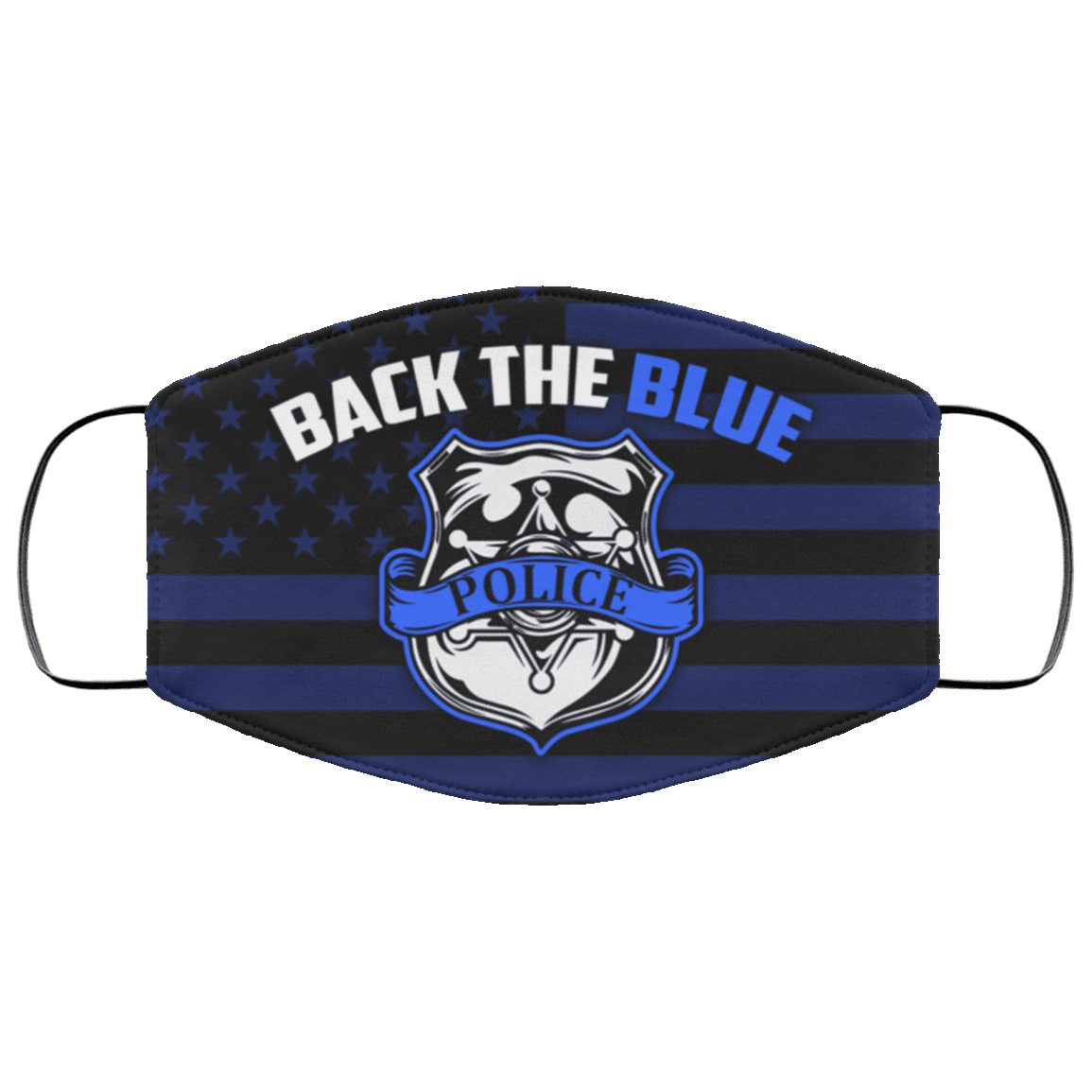 Back The Blue Police Badge Washable Reusable Custom – Printed Cloth Face Mask Cover, White, Cloth Face Mask