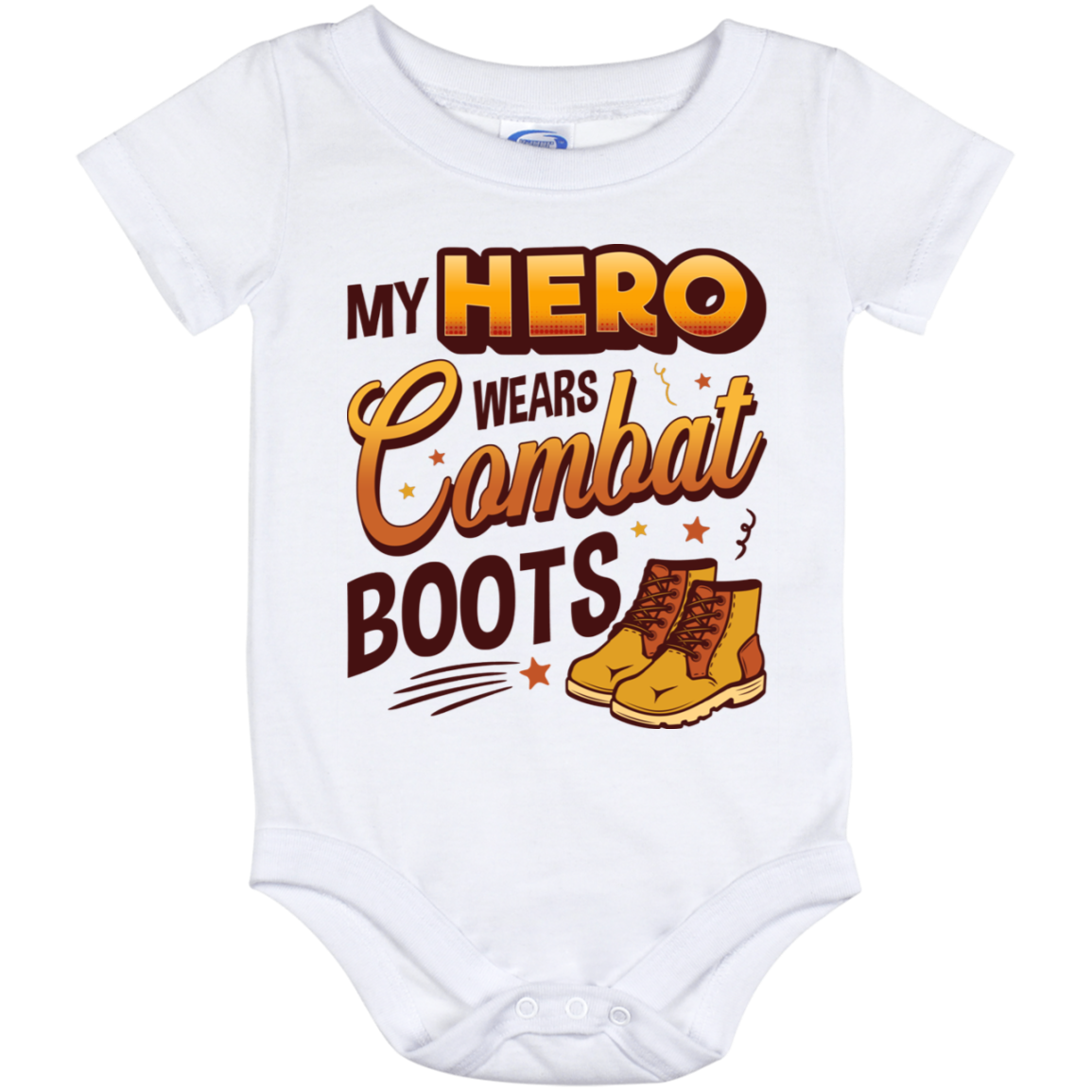 My Hero Wears Combat Boots Baby Onesie - Baby Infant Bodysuit, White, Baby Onesie - 12 Month