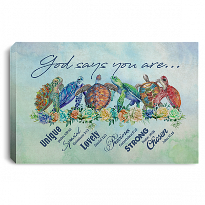 God Says You Are Strong Turtle Sea Ocean Words Framed Canvas Unframed Poster - Cool Ocean Turtles Wall Art, White, 0.75'' Framed Canvas