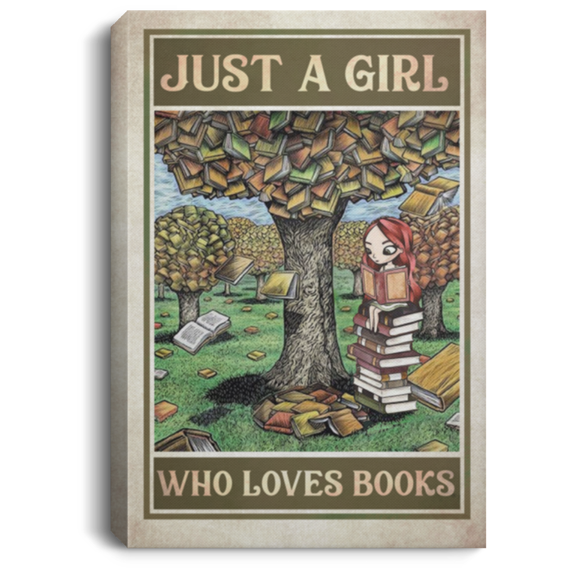 Just A Girl Who Loves Books Gallery Wrapped Framed Canvas Prints - Unframed Poster - Home Decor Wall Art, White, 0.75'' Framed Canvas