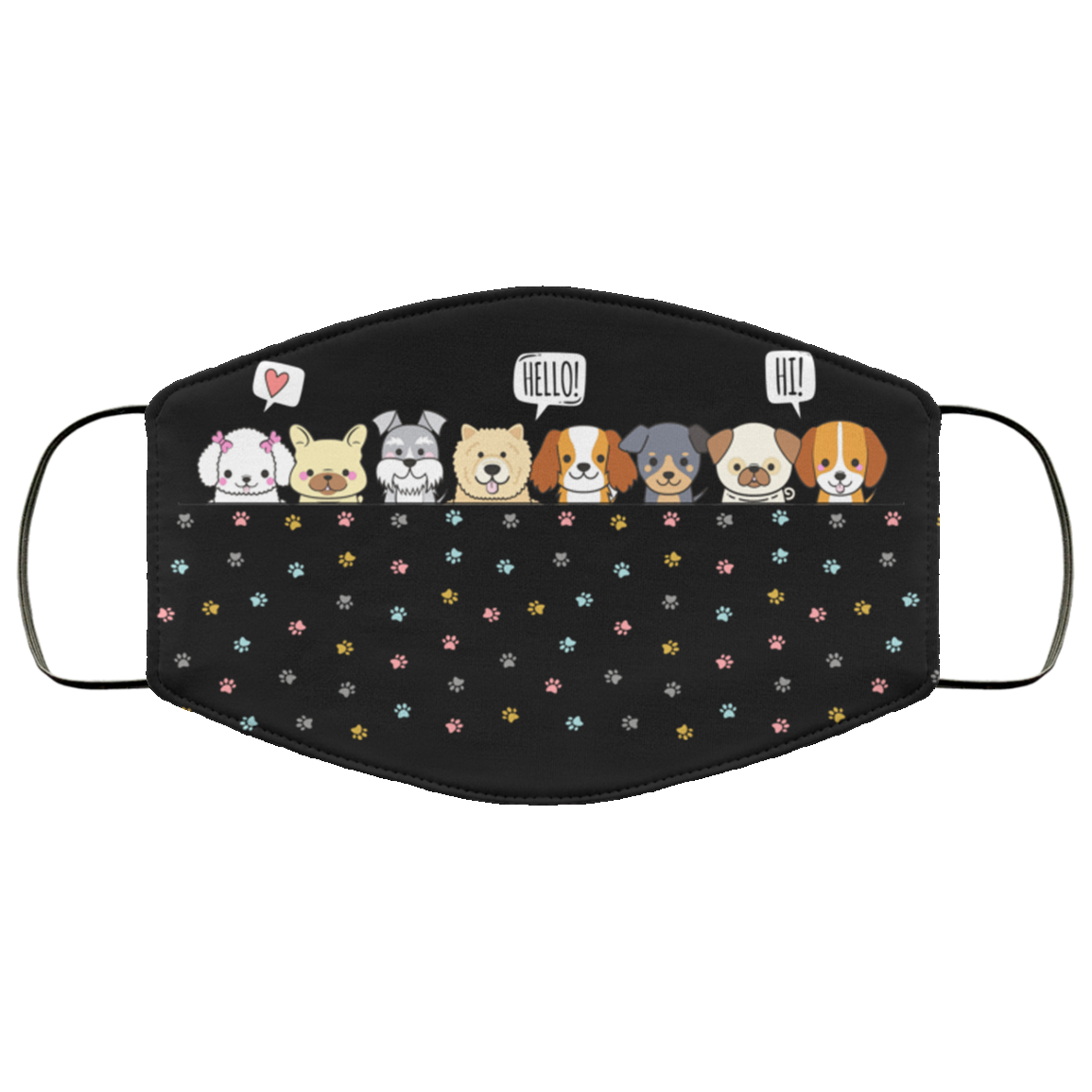 Kawaii Puppy Dog Mom Gifts Washable Reusable Custom – Printed Cloth Face Mask Cover, Black, Cloth Face Cover