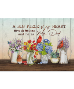 A Big Piece Of My Heart Lives In Heaven And He Is My Dad Gallery Wrapped Framed Canvas - Unframed Poster, White, 0.75'' Framed Canvas