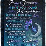 To My Grandson Wherever Your Journey In Life Make Take You Love Grandma Fleece Blanket - Premium Sherpa Blanket, White, Cozy Plush Fleece Blanket - 50x60