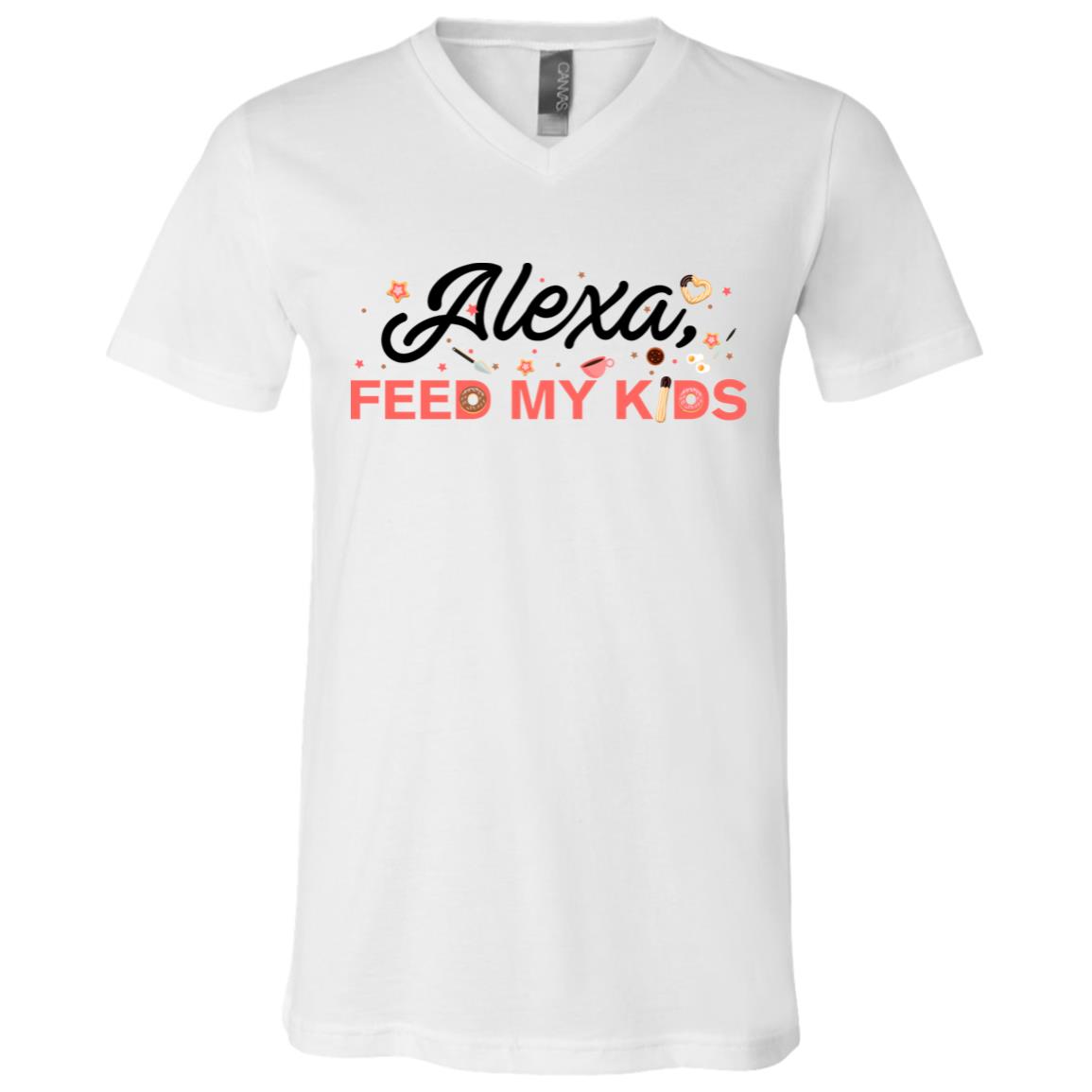 Alexa Feed My Kids Cute Mom T-Shirt - V-Neck Shirt - Funny Mom Life Shirt, White, V-Neck T-Shirt