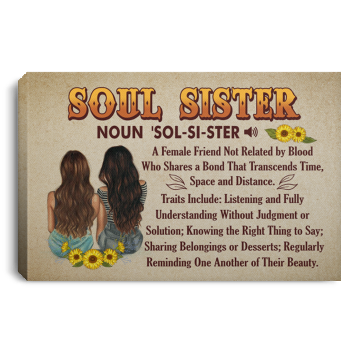 Soul Sister Definition BFF Best Friend Gift Wrapped Framed Canvas Prints – Unframed Poster, White, 0.75'' Framed Canvas