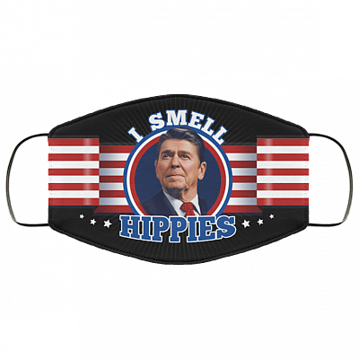 I Smell Hippies - Ronald Reagan Funny Face Mask - Washable Reusable Custom – Printed Cloth Face Mask Cover, Black, Cloth Face Mask