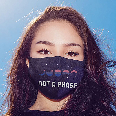 Alternative view of Not A Phase LGBTQ Moon Phase Bisexual Pride Flag Washable Reusable Custom – Printed Cloth Face Mask Cover