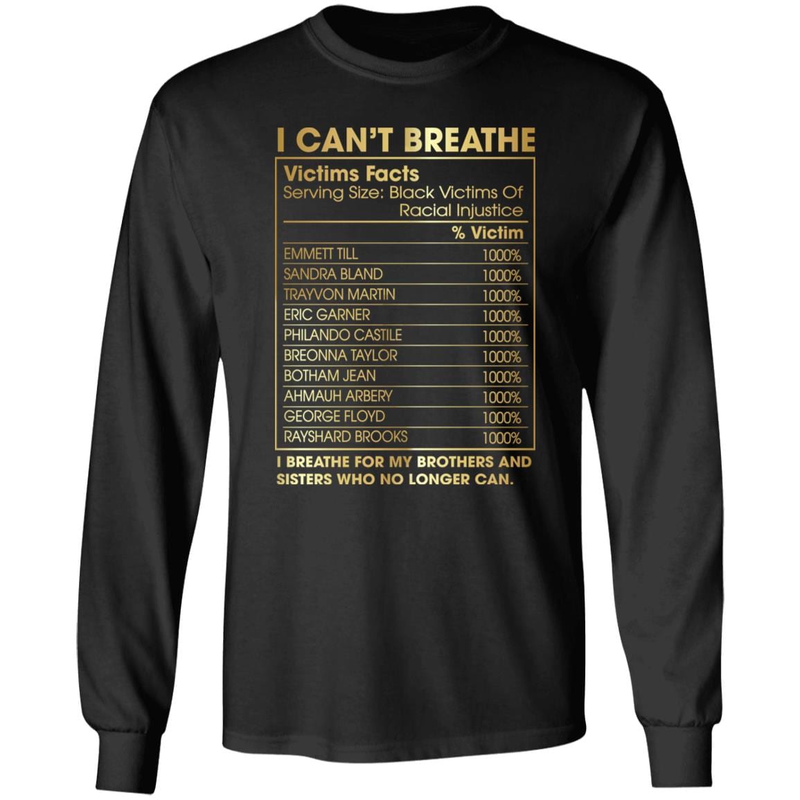 I Can't Breathe Victims Facts Say Their Names BLM Social Justice Gift Hoodie - Sweatshirt, Black, Long Sleeve