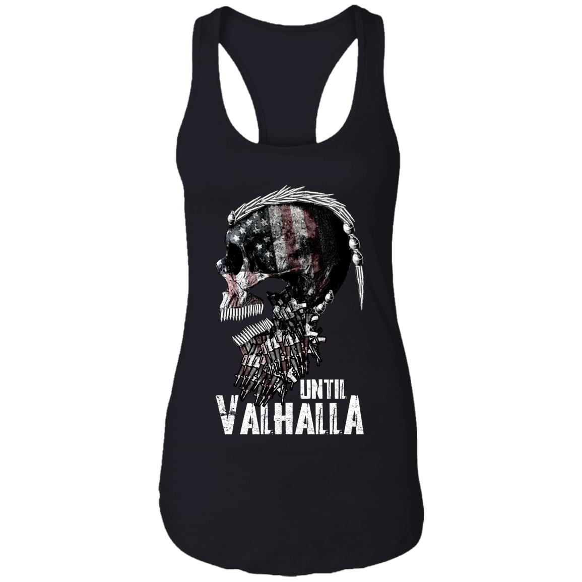 Until Valhalla Tank Top Viking Tank Top - Skull American Flag Tank Top - Norse Viking Cotton Tank Top Tee - Ladies Racerback Tank, Black, Ladies Racerback Tank