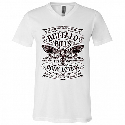 It Rubs the Lotion on Its Skin Buffalo Bills Body Lotion Horror Halloween Gift T-Shirt - V Neck, White, V-Neck T-Shirt