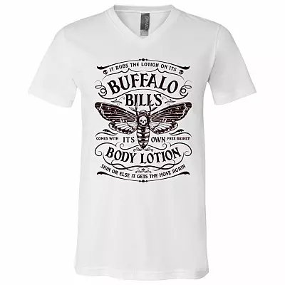 It Rubs the Lotion on Its Skin Buffalo Bills Body Lotion Horror Halloween Gift T-Shirt - V Neck, White, V-Neck T-Shirt