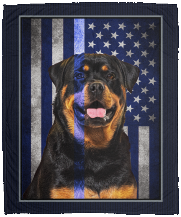 Rottweiler Back The Blue Fleece Blanket – Premium Sherpa Blanket – Woven Blanket, White, Cozy Plush Fleece Blanket - 50x60