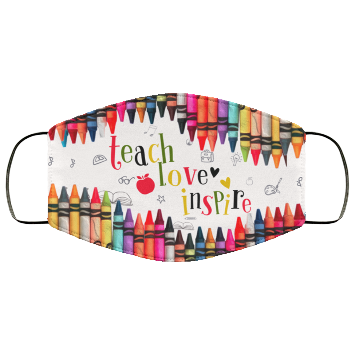 Teach Love Inspire Face Mask - Teacher Washable Reusable Custom – Printed Cloth Face Mask Cover, White, Cloth Face Cover
