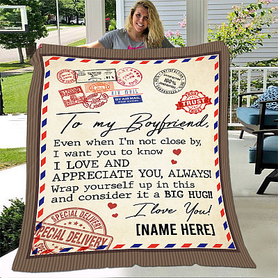Personalized To My Boyfriend Even When I'm Not Close by - Letter Fleece Blanket - Premium Sherpa Blanket - Woven Blanket