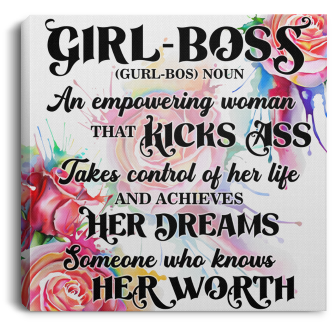 Girl Boss Definition Gallery Wrapped Framed Canvas Prints – Unframed Poster, White, 0.75'' Framed Canvas