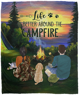 Life Is Better Around The Campfire Fleece Blanket - Camping Lover Premium Sherpa Blanket - Woven Blanket, White, Cozy Plush Fleece Blanket - 50x60