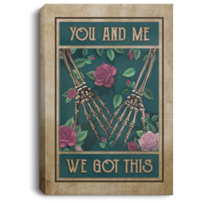 You And Me We Got This Floral Skulls Couple Hand In Hand Framed Canvas Unframed Poster Home Decor Wall Art, White, 0.75'' Framed Canvas
