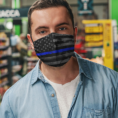 Alternative view of American Flag Thin Blue Line Back The Blue Washable Reusable Custom – Printed Cloth Face Mask Cover