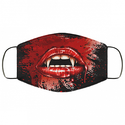 Red Lips Vampire Halloween Mask Washable Reusable Custom – Printed Cloth Face Mask Cover, White, Cloth Face Cover