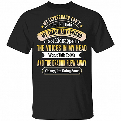 My Leprechaun Can't Find His Gold My Imaginary Friend Got Kidnapped Funny T-Shirt, Black, Unisex T-Shirt