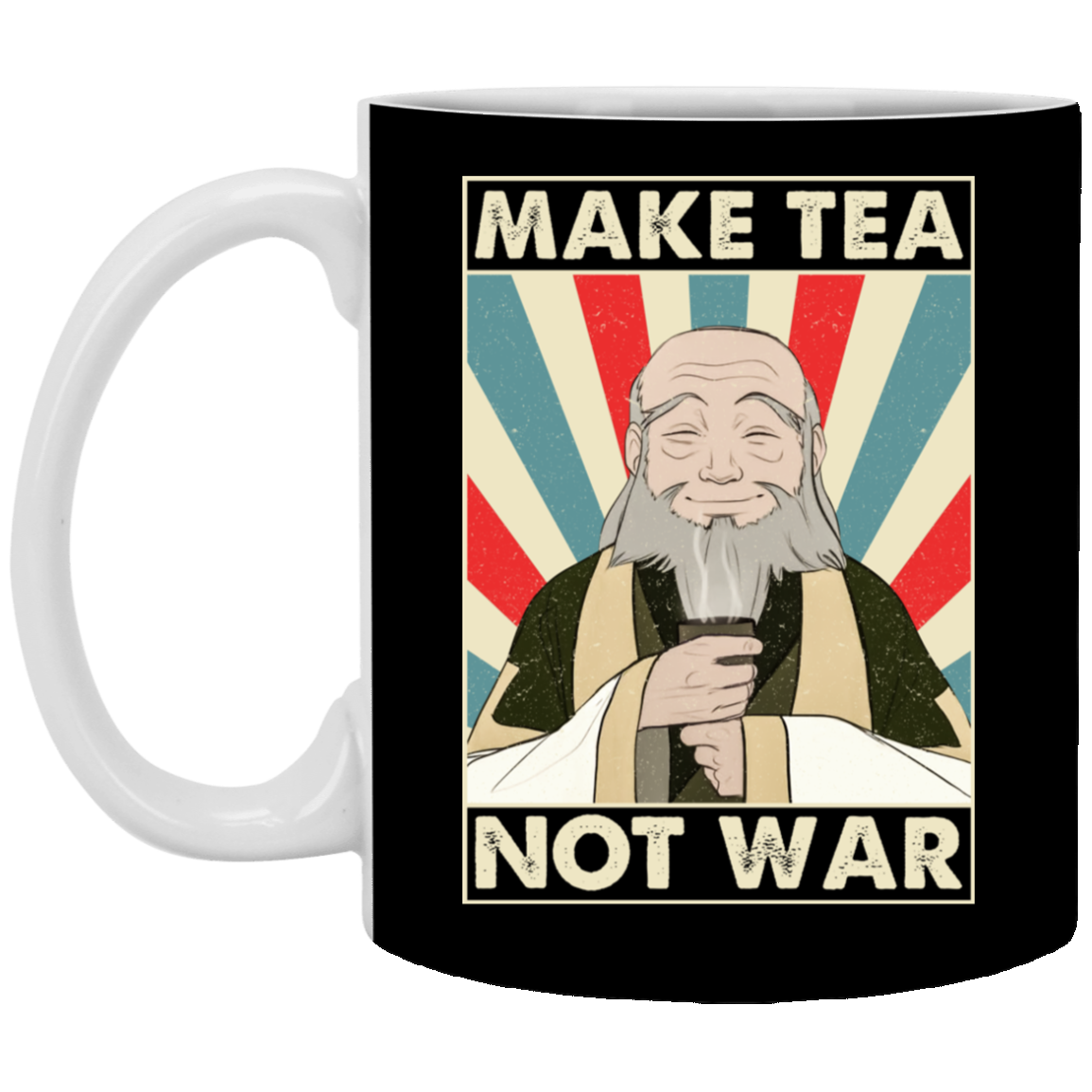 Make Tea Not War Uncle Iroh Wisdom Ceramic Coffee Mug - Color Changing Mug, Black, 11 oz. White Mug