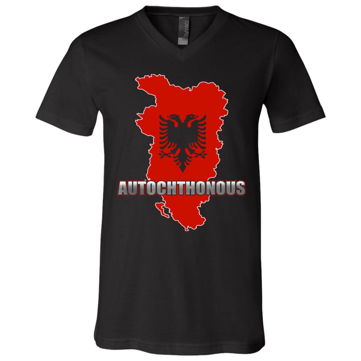 Autochthonous Albania Flag History T-shirt - V-neck, Black, V-Neck T-Shirt