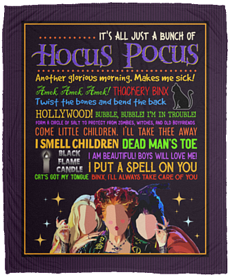 It's Just A Bunch of Hocus Three Witches Fleece Blanket - Premium Sherpa Blanket - Woven Blanket, White, Cozy Plush Fleece Blanket - 50x60