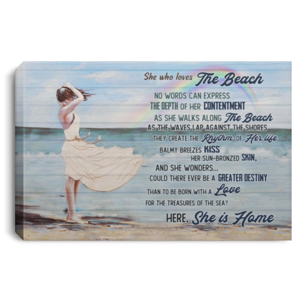 She Who Loves The Beach No Words Can Express Wrapped Framed Canvas Prints – Unframed Poster, Black, 0.75'' Framed Canvas