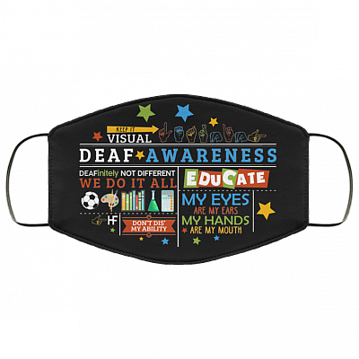 Keep It Visual Deaf Awareness Washable Reusable Custom - Printed Cloth Face Mask Cover, Black, Cloth Face Cover