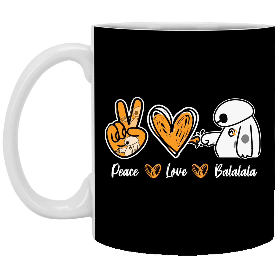 Bmax Peace Love Balalala Ceramic Coffee Mug - Beer Stein - Water Bottle, Black, 11 oz. White Mug