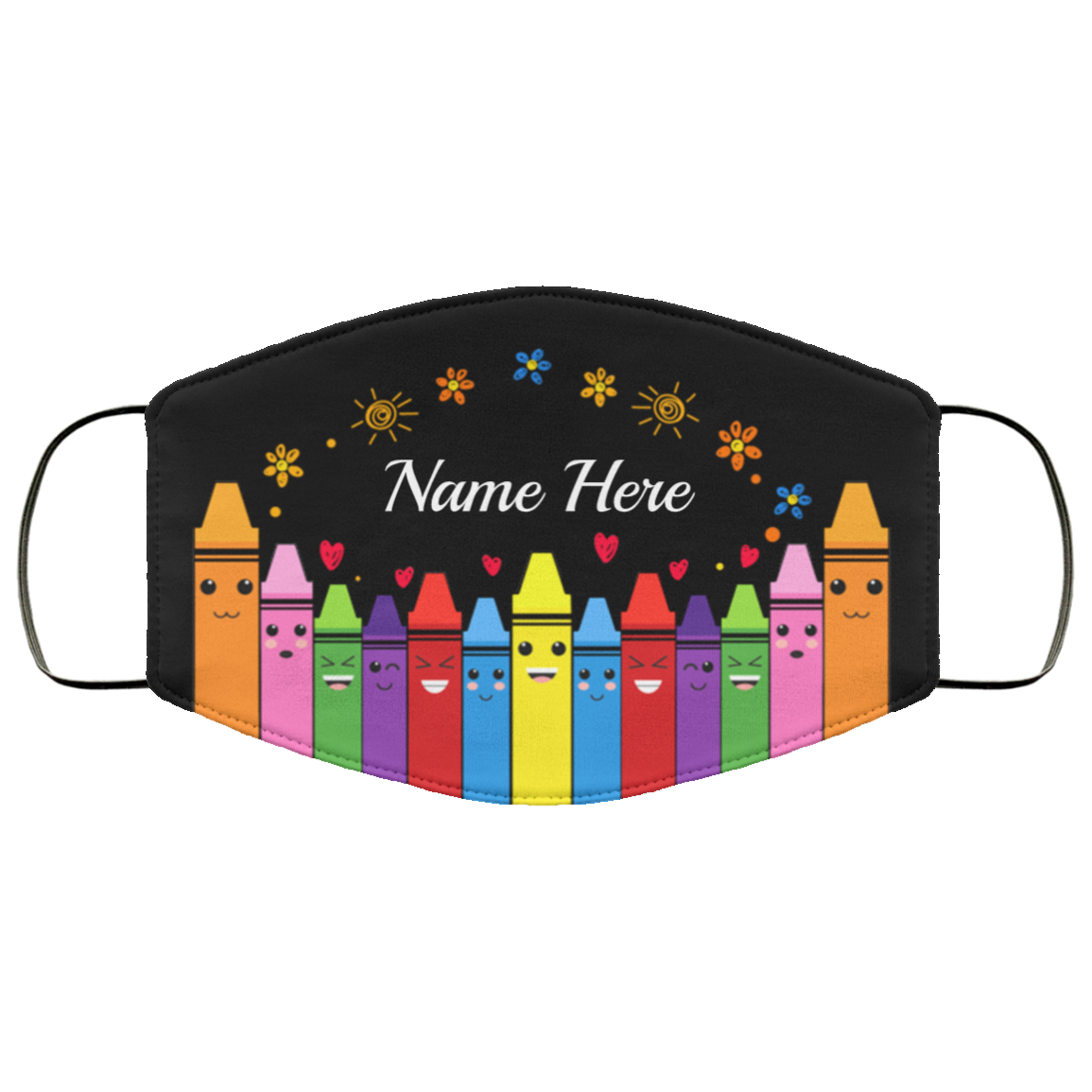 Personalized Teacher Colorful Crayons Washable Reusable Custom - Printed Cloth Face Mask Cover, Black, Cloth Face Cover