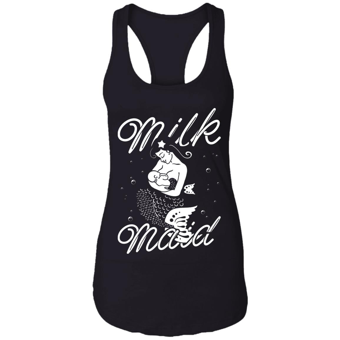 Milk Maid Breastfeeding Funny Mom Mermaid Momlife Motherhood Cotton Tank Top - Racerback Tank, Black, Ladies Racerback Tank
