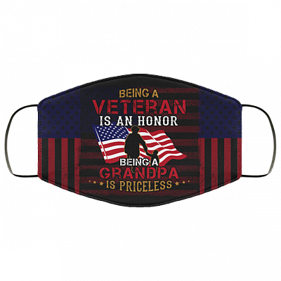 Being A Veteran Is An Honor Being Grandpa Is Priceless Washable Reusable Custom Printed Cloth Face Mask Cover, Black, Cloth Face Cover