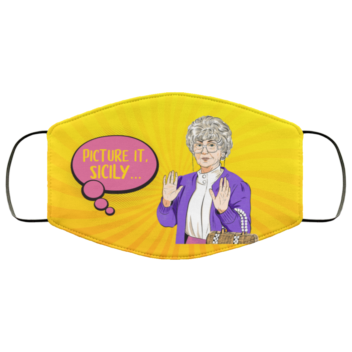 Sophia Picture It Golden Girl Washable Reusable Custom - Printed Cloth Face Mask Cover, White, Cloth Face Mask